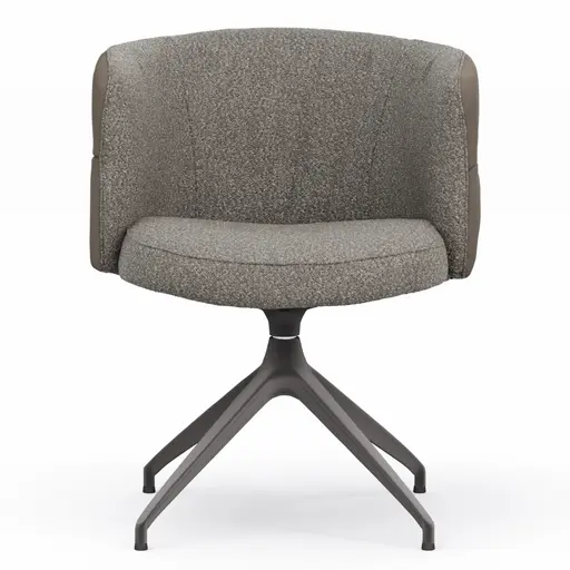 Armlehnstuhl Milana - drehbar, Leder Grau, Stoff Graubraun