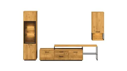 Wohnwand Savannah - inkl. Beleuchtung, Wildeiche massiv, natur geölt