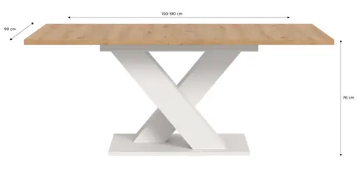 Esstisch - ausziehbar, LB ca. 150x90 cm, Artisan Eiche Nachbildung, Weiß
