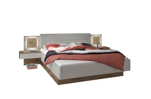 Bettanlage- Liegefläche ca. 180x200 cm, Eiche Dekor, Hellgrau, Hirnholz