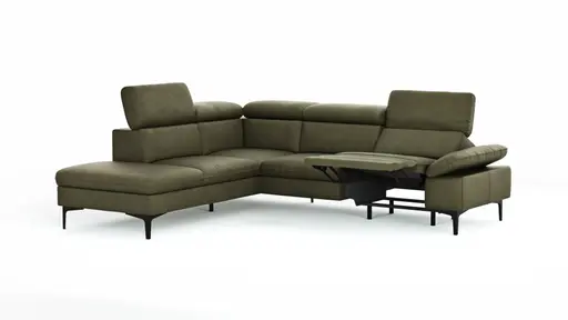 Ecksofa Felipa - Ecke links mit 2,5-Sitzer inkl. Armlehne verstellbar und Rückenlehne/Sitztiefe verstellbar (motorisch), Leder, Olive