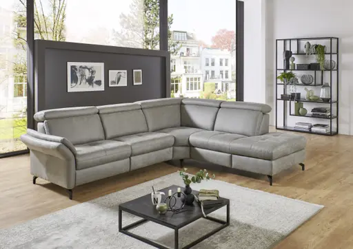  Ecksofa - 2-Sitzer mit Ecke rechts, Stoff, Grau