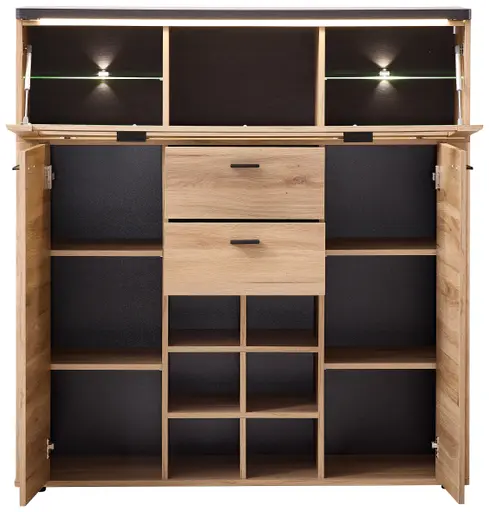 Highboard - mit Beleuchtung, B ca. 128 cm, Eiche Nachbildung, Eiche dunkel Nachbildung