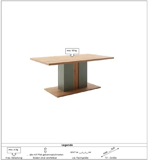 Esstisch - LB ca. 160x90 cm, Eiche Evoke Nachbildung, Salbeigrün