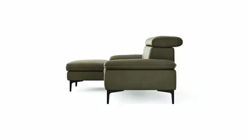 Ecksofa Felipa - Longchair links mit 2,5-Sitzer inkl. Kopfteil verstellbar, Leder, Olive
