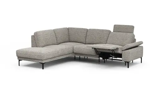 Ecksofa Matero - Ecke mit 2-Sitzer rechts inkl. Relaxfunktion motorisch und Sitzvorzug, Stoff, Graubeige