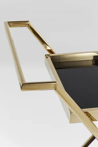 Servierwagen- Edelstahl, Vermessingt, Goldfarben, Glas, Schwarz