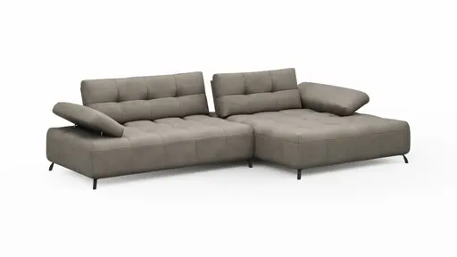 Ecksofa Comodo - 2-sitzer, Longchair rechts, Leder, Taupe