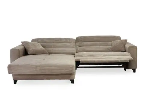 Ecksofa JAROM - 3-Sitzer, Ecke rechts inkl. Relaxfunktion (motorisch) und Kopfteil verstellbar, Stoff, Taupe