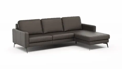 Ecksofa Enna - 3-Sitzer mit Longchair rechts, Armlehne A, Leder, Schwarz
