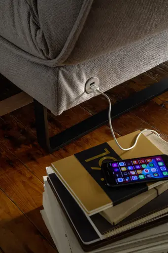 Sofa My - 2,5-Sitzer mit Rückenlehne/Armlehne verstellbar und Drehsitze, Stoff, Hellgrau