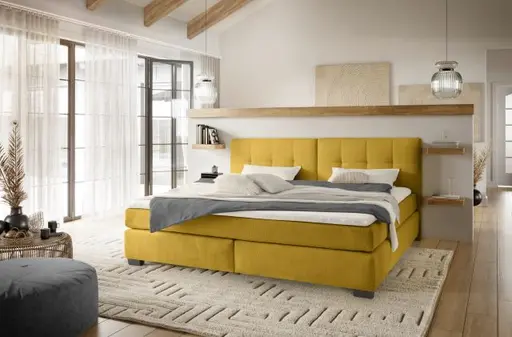 Boxspringbett JILA- Ligefläche ca. 240x200 cm, Stoff, Curry