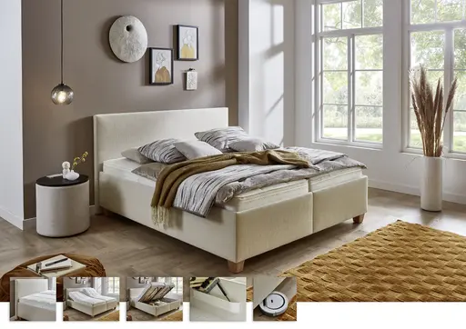 Polsterbett - Liegefläche ca. 180x200 cm, Stoff, Creme