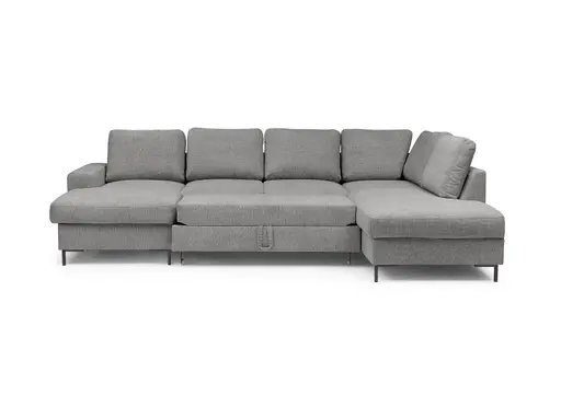 Wohnlandschaft - Longchair links mit 2-Sitzer und Ecke rechts, Stoff, Grau