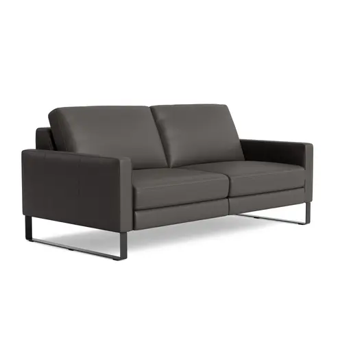 Sofa Enna - 3-Sitzig, Armlehne A, Leder, Dunkelbraun, Kufe, Schwarz