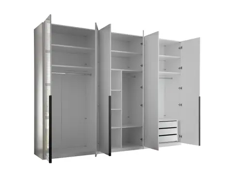 Drehtürenschrank- B ca. 300 cm, Weiß, Weiß Hochglanz