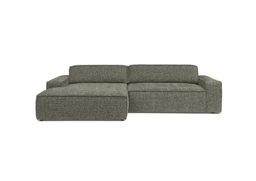 Ecksofa - Longchair links mit 2-Sitzer, Sitzvorzug motorisch, Stoff, Graubraun
