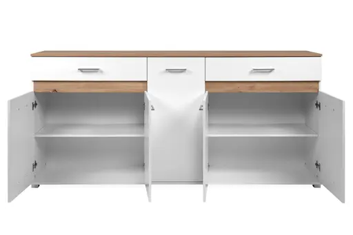 Sideboard- Weiß, Eiche Dekor