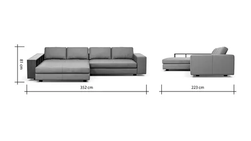 Ecksofa Aprino 1 - Longchair links mit 2,5-Sitzer, Leder, Grau