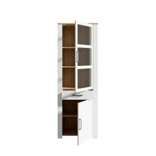 Vitrine FELLIAN- B ca. 71 cm, Weiß, Eiche Dekor