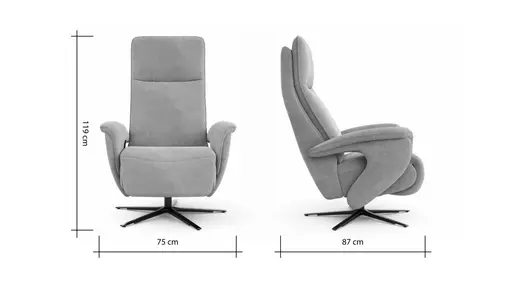 Sessel Tulsa Relax - Größe L, inkl. Maxirücken und Kopf-/Fußteil/Rückenlehne verstellbar, Leder, Graubeige