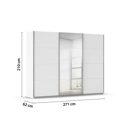 Schwebetürenschrank RIVASA- B ca. 271 cm, Weiß, Spiegel