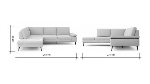 Ecksofa Houston - 1-Sitzer mit Abschlussteil links, Eckelement und 2,5-Sitzer rechts, inkl. Sitztiefenverstellung und Armlehne klappbar, Stoff, Natur