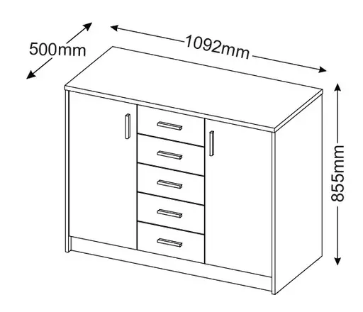 Kommode - B ca. 109 cm, Artisan Eiche Nachbildung, Kaschmir