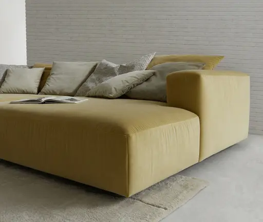 Megasofa Caruso - inklusive Kissen, Velour, Senfgelb