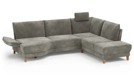 Sofa Stamford - inkl. Armlehne verstellbar und Kopfstütze, 3,5-Sitzer, Bogen links mit Ecksofa 2-sitzig und Abschlusshocker Rechts, Stoff, Anthrazit