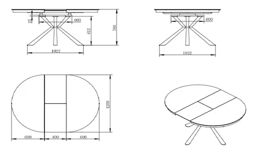Esstisch MALEKO - ausziehbar, Ø/H ca. 120x76 cm, Glaskeramik, Dunkelgrau