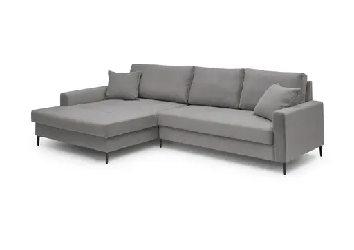 Ecksofa - Longchair links mit 3-Sitzer, Stoff, Grau