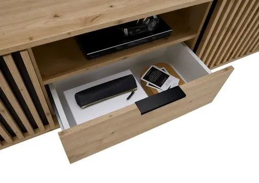 TV-Lowboard - B ca. 150 cm, Artisan Eiche Nachbildung, Schwarz