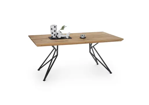 Esstisch - LB ca. 180x100 cm, Wildeiche massiv geölt, Schweizer Kante, Schwarz