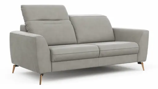 Sofa Tulsa KV - 2,5-Sitzer, inkl. Kopfteilverstellung, Leder, Graubeige