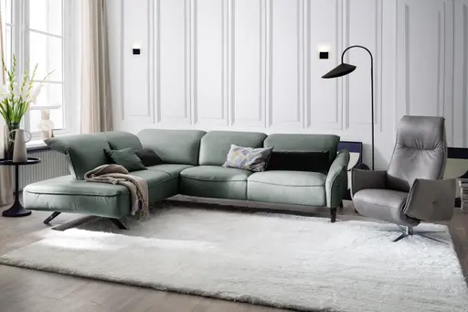 Ecksofa Bormio - Ecke links mit 2,5-Sitzer inklusive motorischer Fußteilverstellung, Leder, Jade