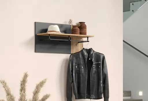 Garderobenpaneel - B ca. 80 cm, Anthrazit, Eiche Coast Evoke Nachbildung