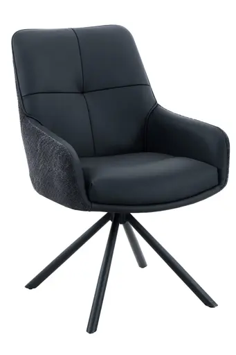 Armlehnstuhl - drehbar, Leder & Stoff, Schwarz
