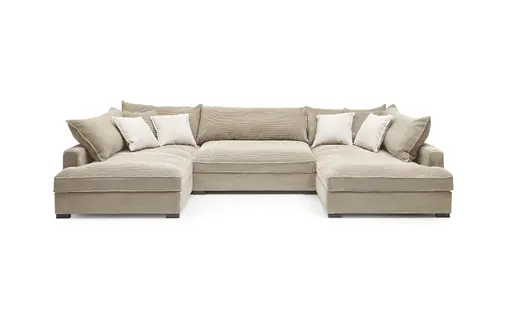 Wohnlandschaft - Longchair links, 2-Sitzer, Ecke rechts, Stoff, Beige