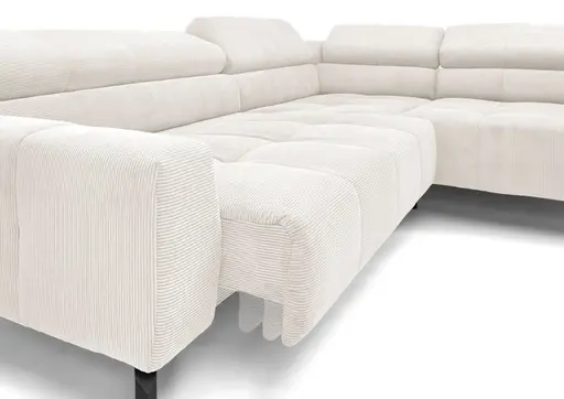  Ecksofa COLLEEN 2.0 - 2-Sitzer mit Ecke rechts, Sitzvorzug motorisch, Feincord, Weiß