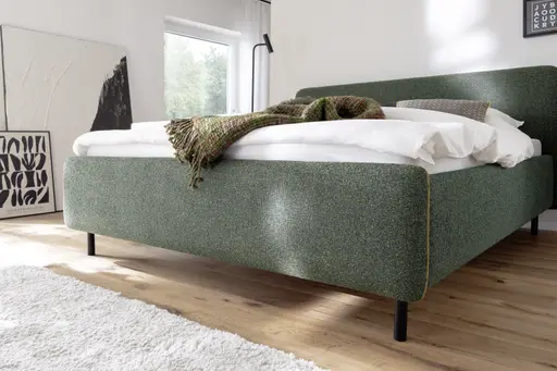 Polsterbett - Liegefläche ca. 180x200 cm, Absetzung Mango, Stoff, Dunkelgrün
