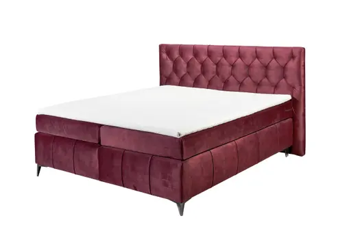 Boxspringbett - Liegefläche ca. 180x200 cm, Stoff Dunkelrot