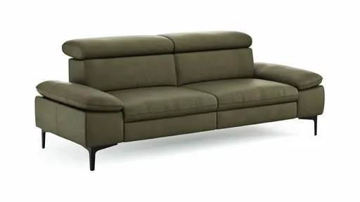 Sofa Felipa - 3-Sitzer inkl. Kopfteil verstellbar, Leder, Olive