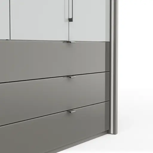 Drehtürenschrank Marbella - B. ca. 157cm, Korpus Melamin, Grau, Front Glas, Weiß