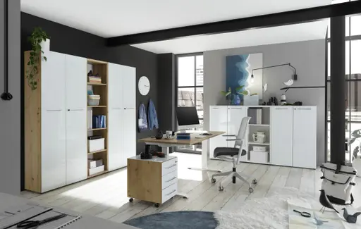 Schreibtisch GELI - höhenverstellbar, LB ca. 160x80 cm, Eiche Nachbildung, Weiß