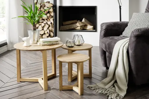 Couchtisch - 3-er Set, Asteiche massiv