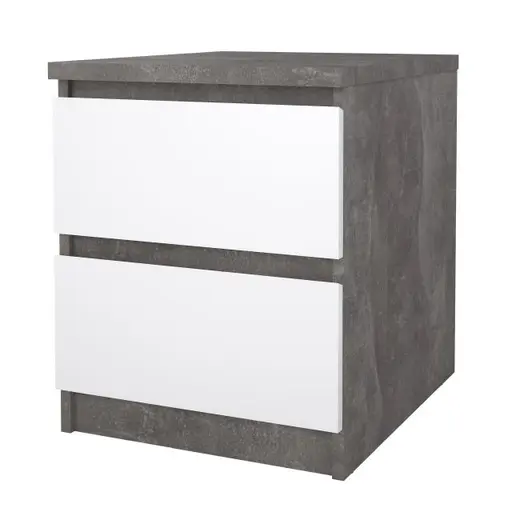 Nachtkonsole- B ca. 40 cm, Betonoptik, Weiß, Hochglanz