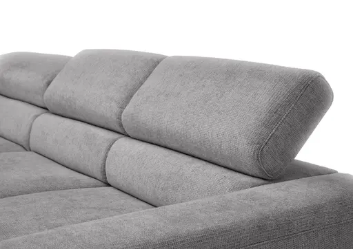 Ecksofa CHENOA - 2-Sitzer mit Longchair rechts, Kopfteil verstellbar, Stoff, Steingrau