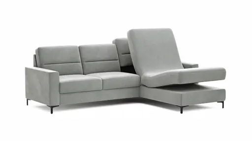 Ecksofa Merlos H - 2,5-Sitzer mit Longchair rechts inkl. Relaxfunktion (motorisch), Stoff, Grau