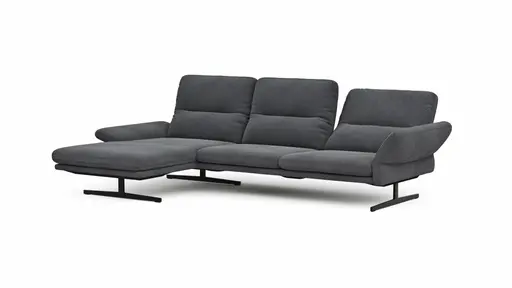 Ecksofa  Alexander - Longchair links mit 3-Sitzer inkl. Kopfstütze/Armlehne verstellbar, Stoff, Dunkelgrau